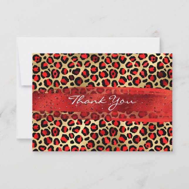 Red and Gold Foil Leopard Brush Stroke Thank You Card (Front)