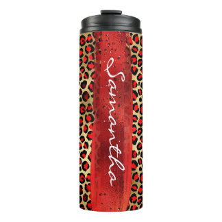 Red and Gold Foil Leopard Brush Stroke Thermal Tumbler