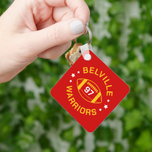 Red and Gold Football Jersey Number Photo Key Ring