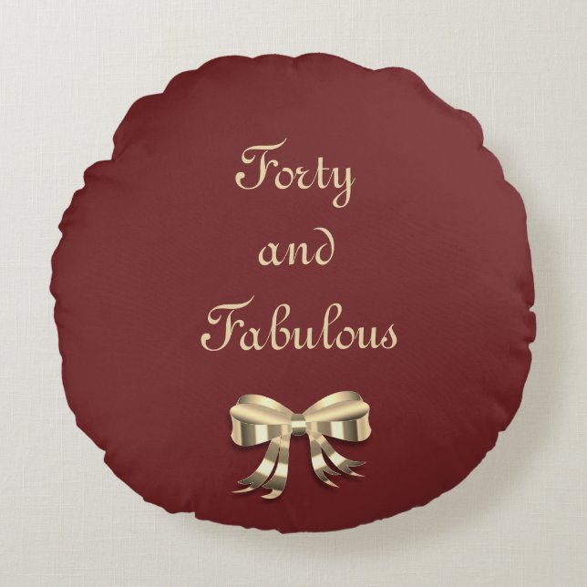 Red and Gold Forty and Fabulous Round Cushion (Front)