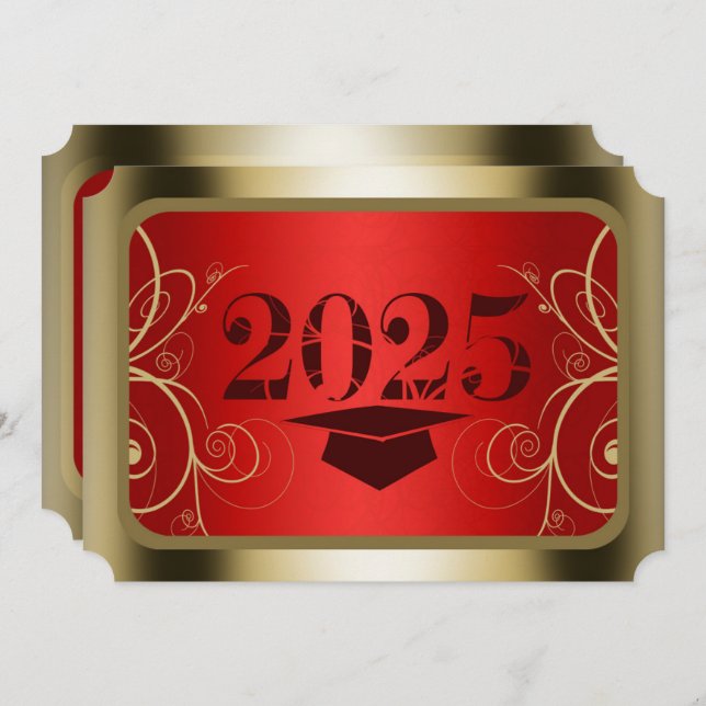 Red and Gold Frame Graduation Party Invitation (Front/Back)