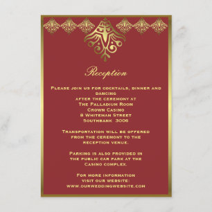 Red and Gold Framed Ornamental Wedding Reception Enclosure Card