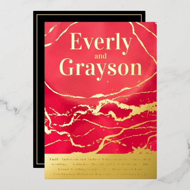 Red and Gold Galaxy Marble Gold Wedding (Front/Back)