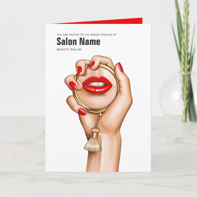 Red and Gold Glam Chic Beauty Salon Opening Invitation (Front)