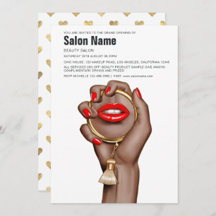 Red and Gold Glam Chic Beauty Salon Opening Invitation