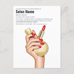 Red and Gold Glam Chic Beauty Salon Opening Invitation Postcard