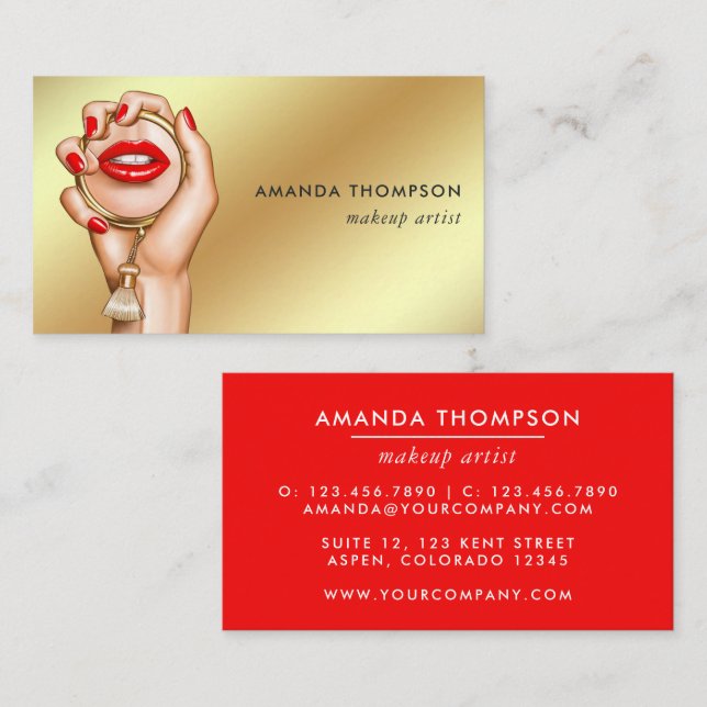 Red and Gold Glam Chic Business Card (Front/Back)