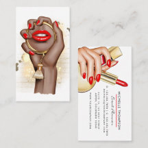 Red and Gold Glam Chic Makeup Artist Business Card