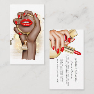 Red and Gold Glam Chic Makeup Artist Business Card