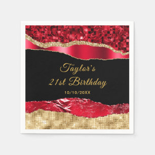 Red and Gold Glam Tears Birthday Party Napkin