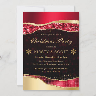 Red and Gold Glam Tears Christmas Party Invitation