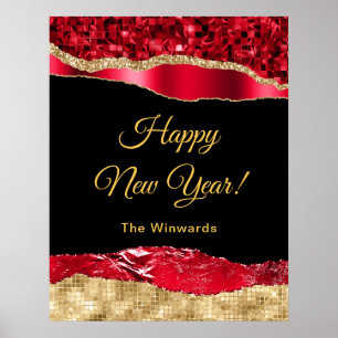 Red and Gold Glam Tears Happy New Year Poster