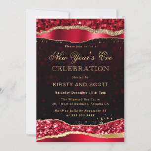 Red and Gold Glam Tears New Year's Eve Invitation