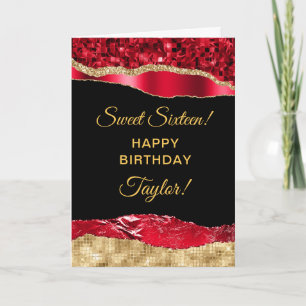Red and Gold Glam Tears Sweet Sixteen Card