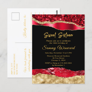 Red and Gold Glam Tears Sweet Sixteen Postcard