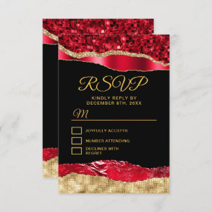 Red and Gold Glam Tears Sweet Sixteen RSVP Card