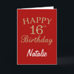 Red and Gold Glitter 16th Birthday Card<br><div class="desc">Red and Gold Glitter 16th Birthday Card with personalised name. For further customisation,  please click the "Customise it" button and use our design tool to modify this template.</div>