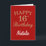 Red and Gold Glitter 16th Birthday Card<br><div class="desc">Red and Gold Glitter 16th Birthday Card with personalised name. For further customisation,  please click the "Customise it" button and use our design tool to modify this template.</div>