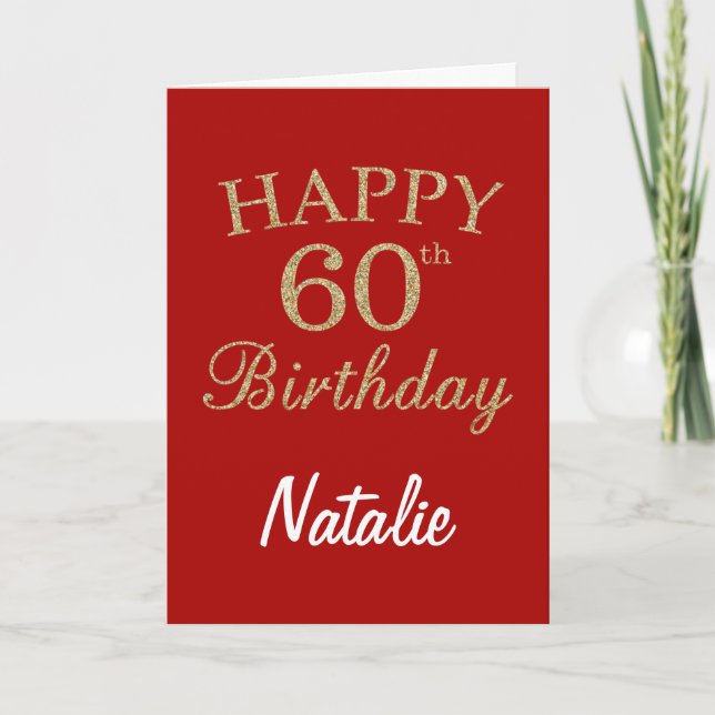 Red and Gold Glitter 60th Birthday Card (Front)