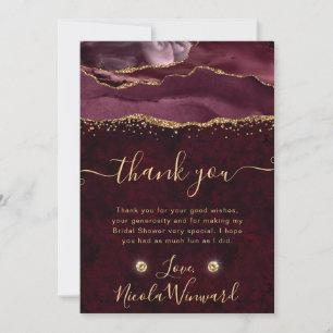 Red and Gold Glitter Agate Bridal Shower Thank You Card