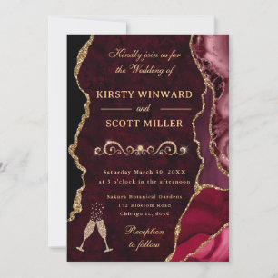 Red and Gold Glitter Agate & Marble Wedding Invitation