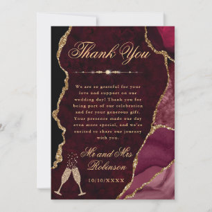 Red and Gold Glitter Agate & Marble Wedding Thank You Card