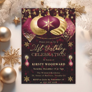 Red and Gold Glitter Baubles 21st birthday Invitation