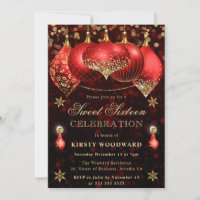 Red and Gold Glitter Baubles Sweet Sixteen