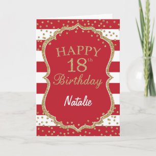 Red and Gold Glitter confetti 18th Birthday Card