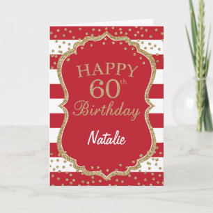 Red and Gold Glitter confetti 60th Birthday Card