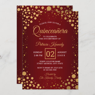 Red And Gold Glitter Confetti Quinceanera Invitation