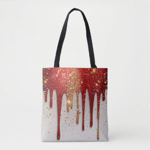 Red and Gold Glitter Dripping Tote Bag