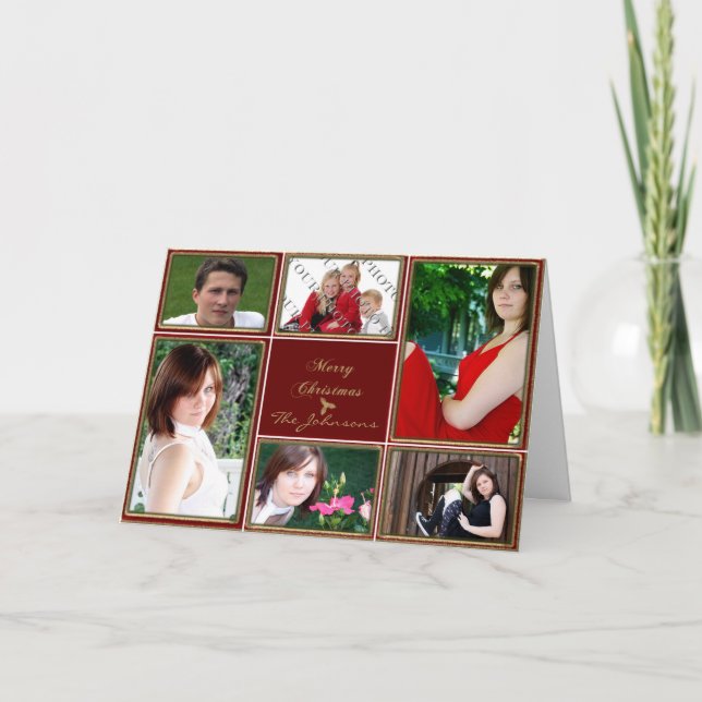Red and Gold Glitter Frame Photo Holiday Card (Front)