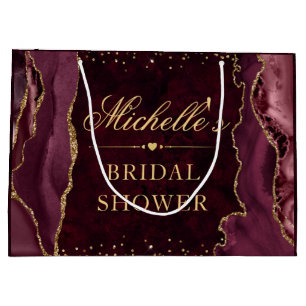 Red and Gold Glitter Marble Agate Bridal Shower Large Gift Bag