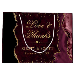 Red and Gold Glitter Marble Agate Wedding Large Gift Bag