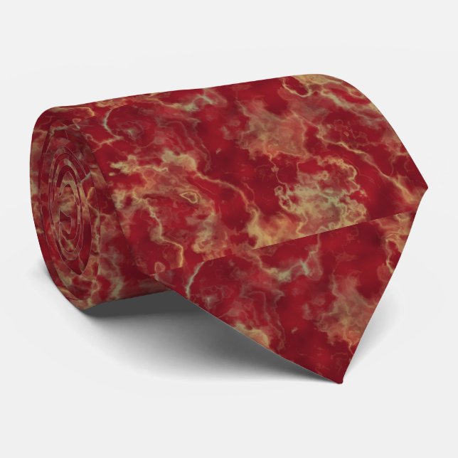 Red and Gold Glitter Marble Wedding Tie (Rolled)