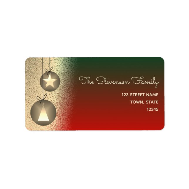 Red and Gold Glitter Ornaments Return Address Label (Front)
