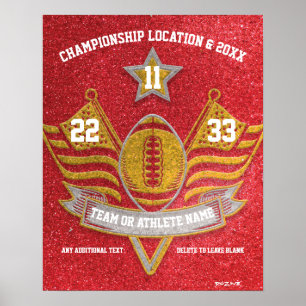 Red and Gold Glitter Sports Football Championship Poster