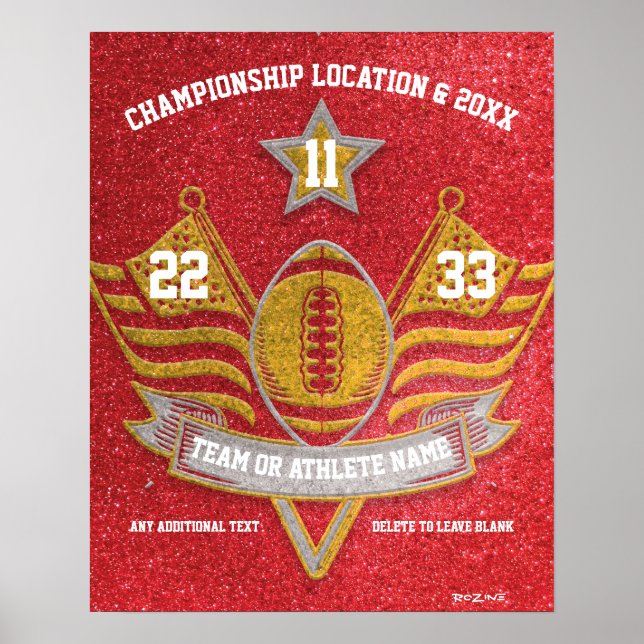 Red and Gold Glitter Sports Football Championship Poster (Front)