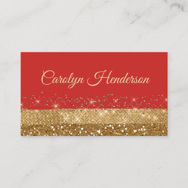 Red and Gold Glittery Business Card (Front)