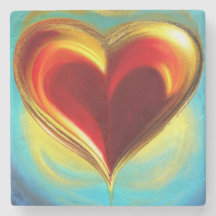 Red and Gold Glowing Heart Marble Coaster