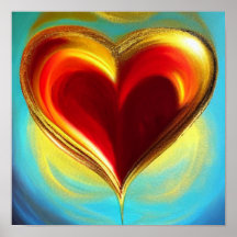 Red and Gold Glowing Heart Poster