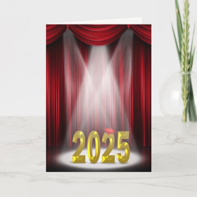 Red and Gold Graduation 2025 in Spotlight Card (Front)