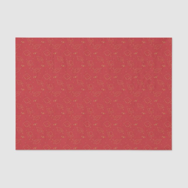 Red and Gold Graduation Cap Toss Tissue Paper (Front)