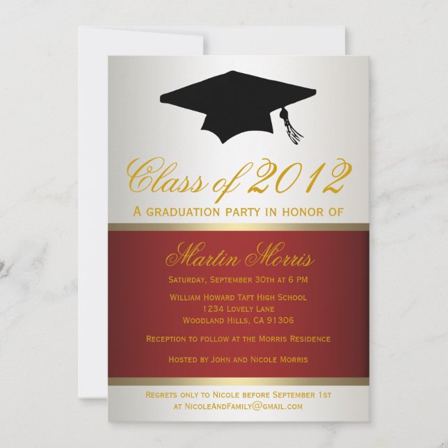 Red and Gold Graduation Invitation (Front)