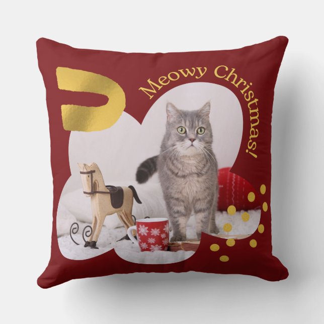 Red and Gold Handcrafted Personal Christmas Pillow (Back)