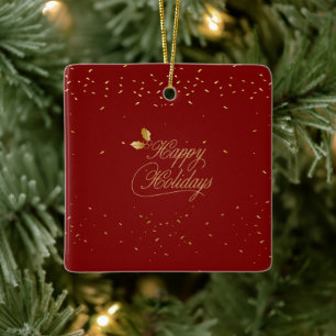 Red and Gold Happy Holidays Entertaining Ceramic Ornament