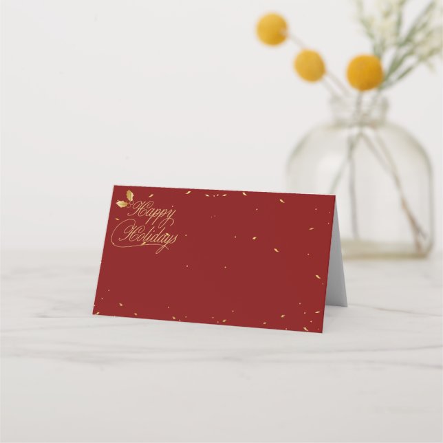 Red and Gold Happy Holidays Entertaining Place Card (Front)