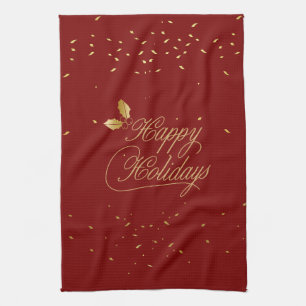 Red and Gold Happy Holidays Entertaining Tea Towel