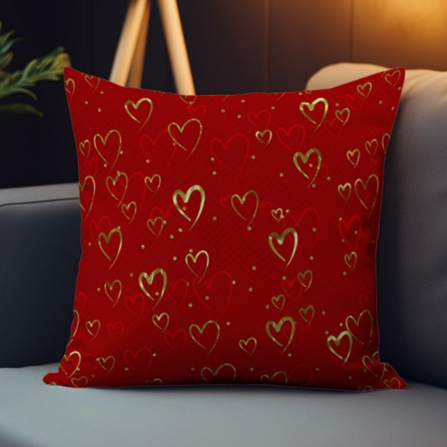 Red and gold hearts on red Valentine's Pattern Cushion (Creator Uploaded)